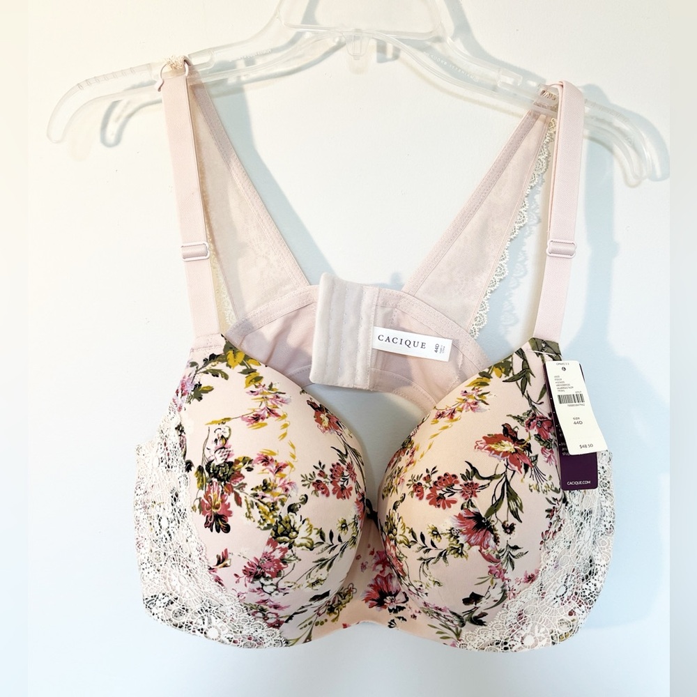 Cacique Pink Floral and Lace Balconette Bra NWT New with Tags Sexy Support 44D